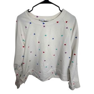 Wild Fox Colorful Heart Patterned White Long Sleeve Sweatshirt